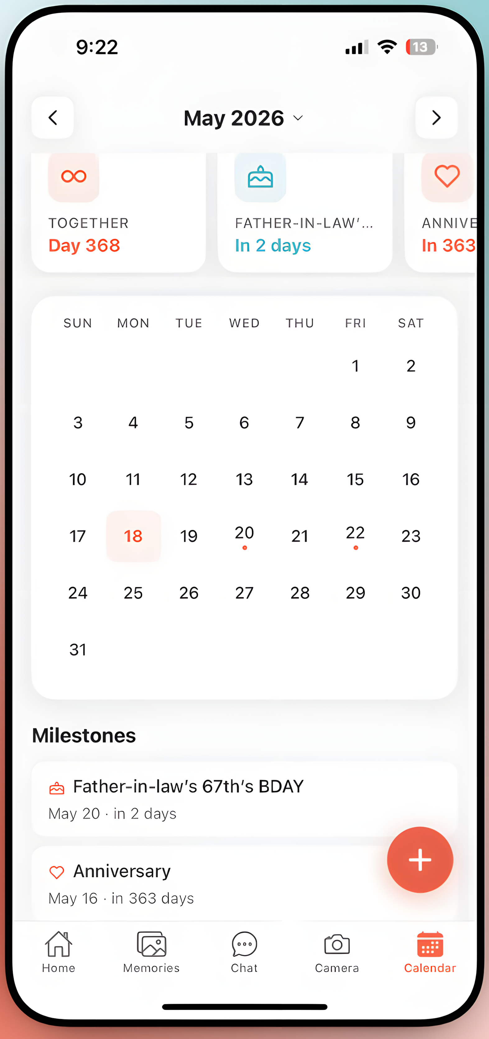 Calendar tab — never miss what matters